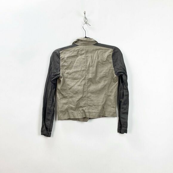 Eileen Fisher Small PP Petite Womens Green Color-block Linen Asymmetrical Jacket - Picture 5 of 6